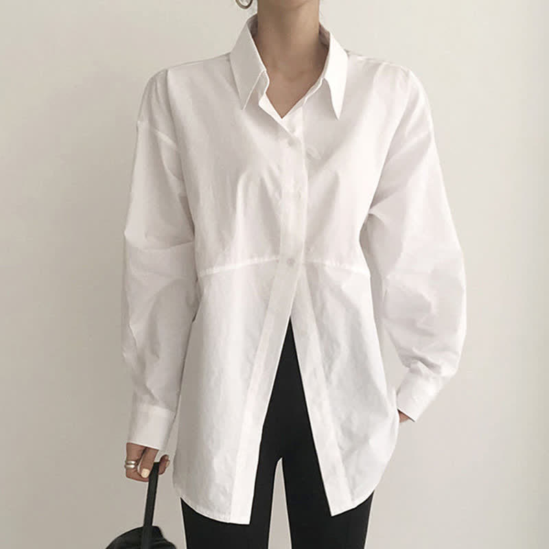 Lapel Pure Color Long Sleeve Loose Shirt Workwear modakawa