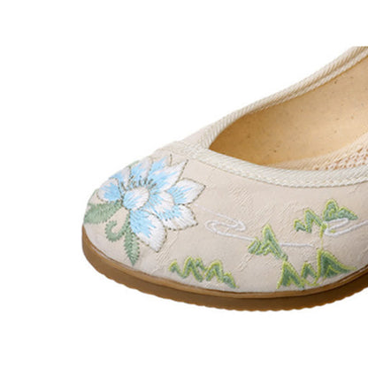 Vintage Floral Embroidery Canvas High Heel Shoes modakawa