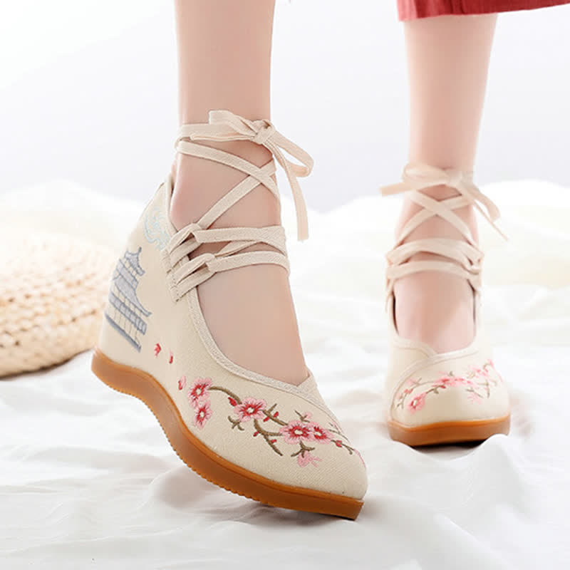 Vintage Blossom Embroidery Flats Shoes modakawa