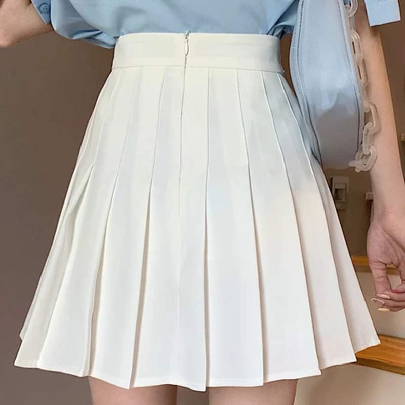 High Waist Pure Color Pleated Skirt Modakawa