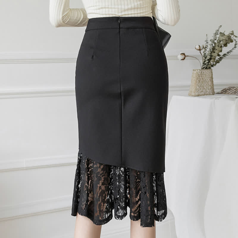 Elegant Lace Stitching Button Front Skirt modakawa