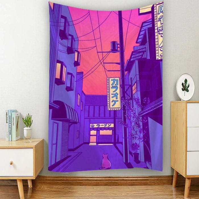 Bedroom Anime Wall Tapestry - S / Walking cat