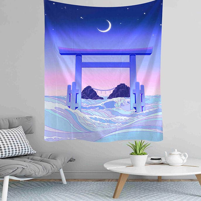 Bedroom Anime Wall Tapestry - S / Waves