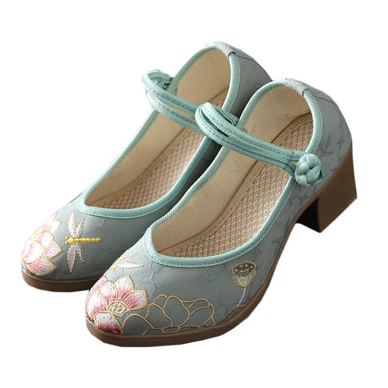 Vintage Lotus Canvas High Heel Shoes modakawa