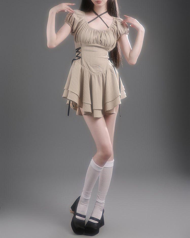 Beige Charming Mini Dress SpreePicky