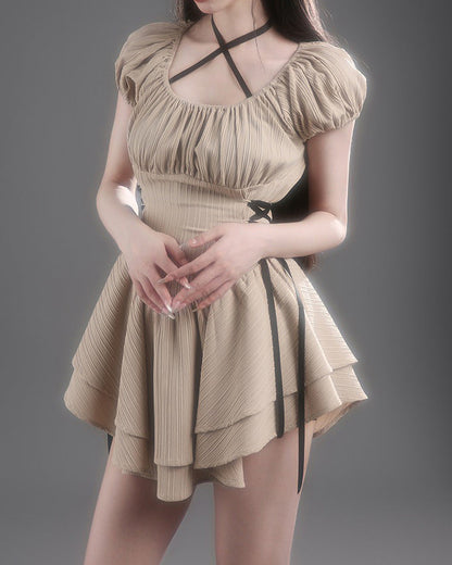 Beige Charming Mini Dress SpreePicky