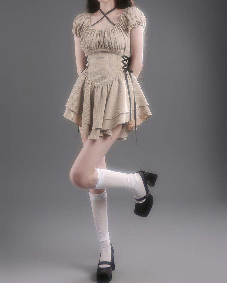 Beige Charming Mini Dress SpreePicky