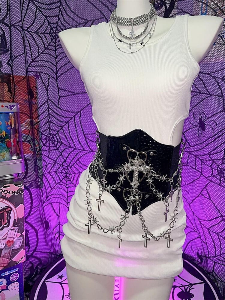 Y2K Punk Crosses Black Heart Corset Belt mySite