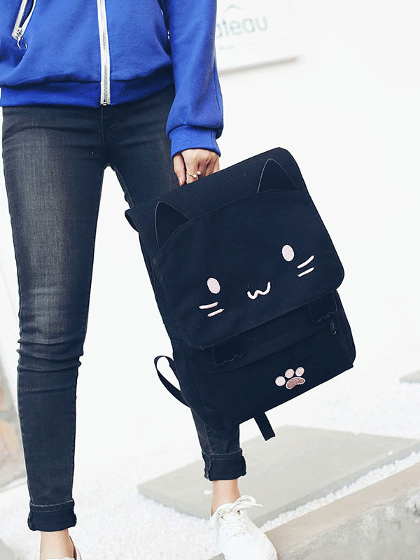 Cute Cat Paw College Black Backpacks Modakawa