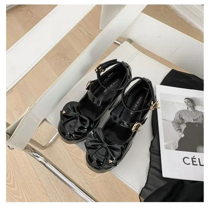 Kawaii Aesthetic Y2K Cute Fairy Black Vintage Leather Lolita Shoes MK Kawaii Store