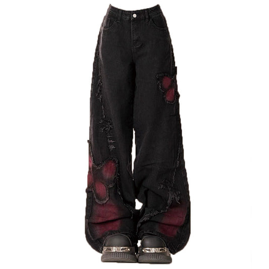 Black and Vermilion Butterfly Jeans Boogzel Clothing