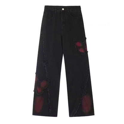 Black and Vermilion Butterfly Jeans Boogzel Clothing