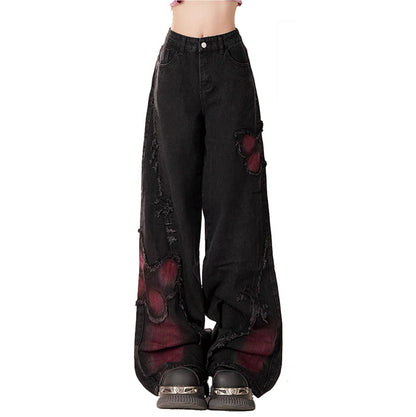 Black and Vermilion Butterfly Jeans Boogzel Clothing