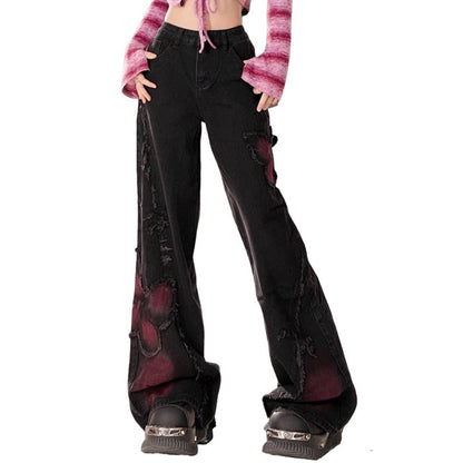 Black and Vermilion Butterfly Jeans Boogzel Clothing