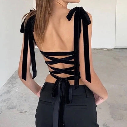 Black Chic Bow Corset Top SpreePicky