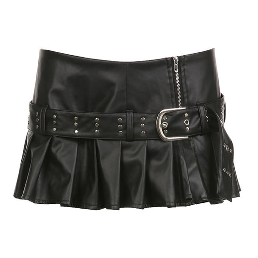 Y2K Black Leather Micro Skirt Boogzel Clothing