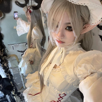 Bloody Ghost Anna Queen Lolita White Dress Red ON787