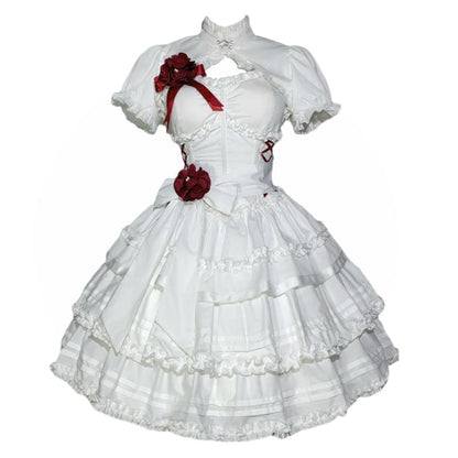 Bloody Ghost Anna Queen Lolita White Dress Red ON787 -