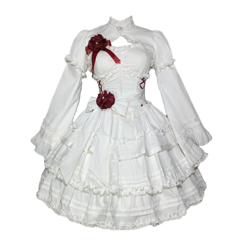 Bloody Ghost Anna Queen Lolita White Dress Red ON787 -