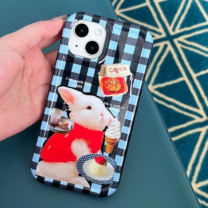 Blue Checker Rabbit Phone Case - IPhone Case