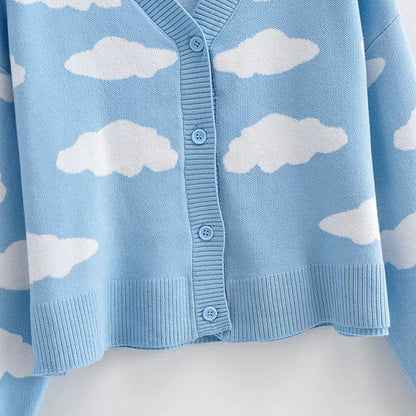 Blue Clouds Knit Cardigan - Cardigan