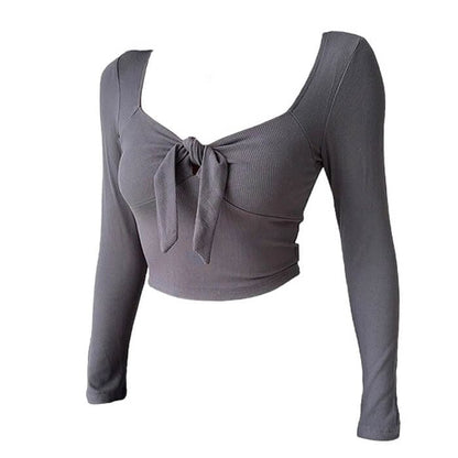 Bow Knot Long Sleeve Top - S / Dark Grey - Tops