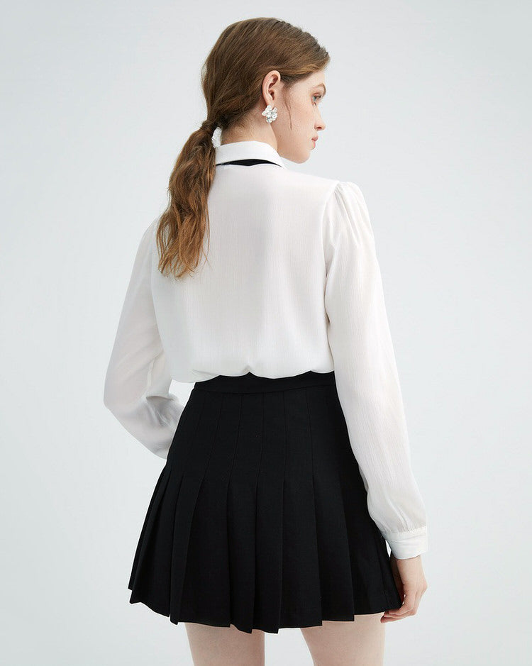 Elegant Ruffle Bow Tie Neck Shirt SpreePicky