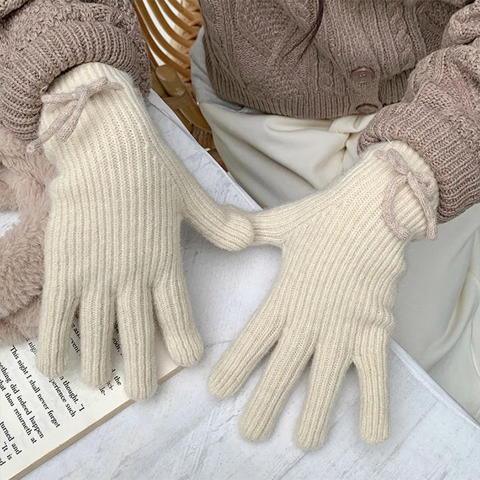 Comfortable Bow Knit Gloves SpreePicky