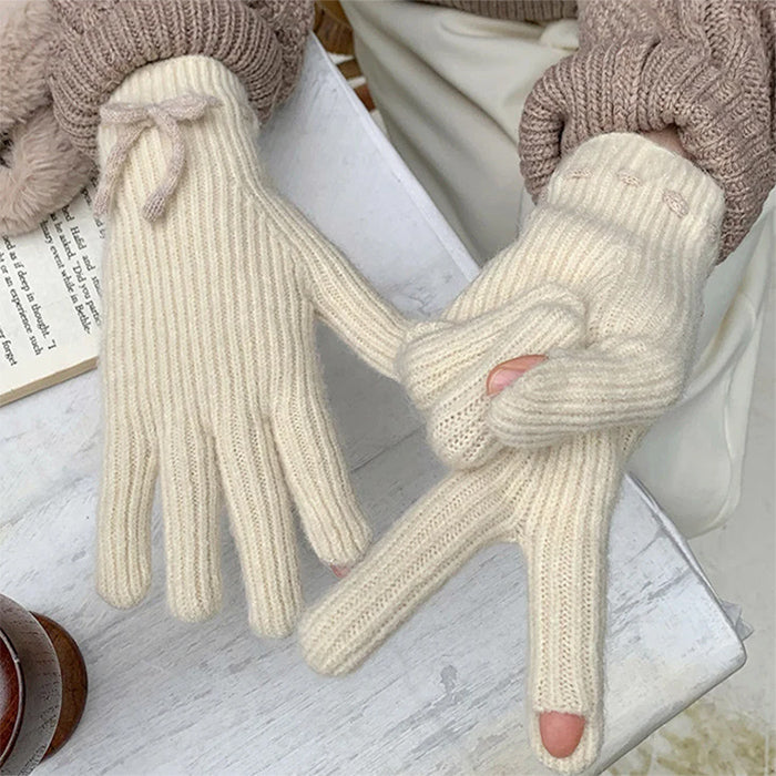 Comfortable Bow Knit Gloves SpreePicky