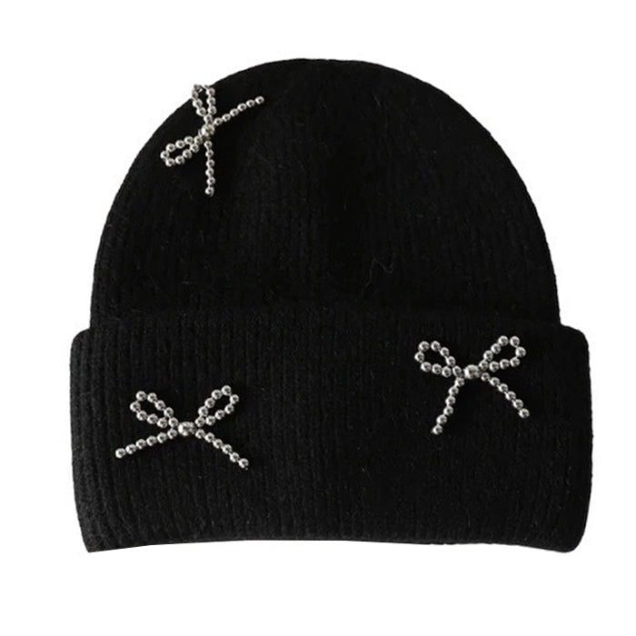 Bow Pearl Beanie Hat SpreePicky