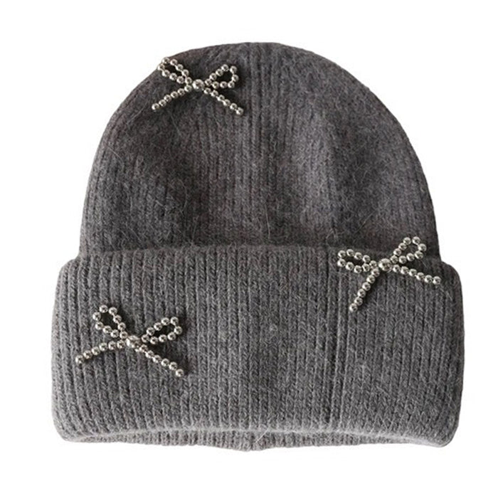 Bow Pearl Beanie Hat SpreePicky