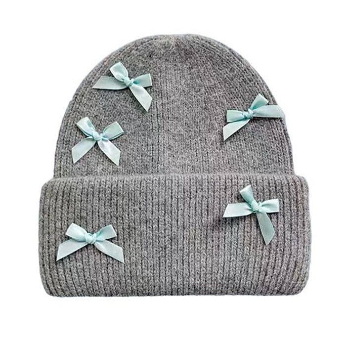 Bows Knit Hat - Standart / Grey - Hats