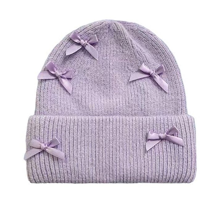 Bows Knit Hat - Standart / Purple - Hats