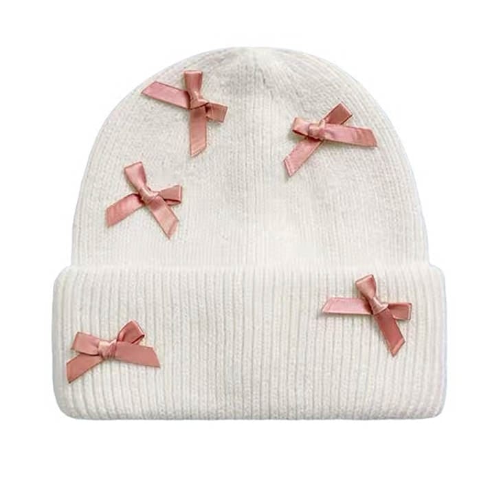 Bows Knit Hat - Standart / White - Hats