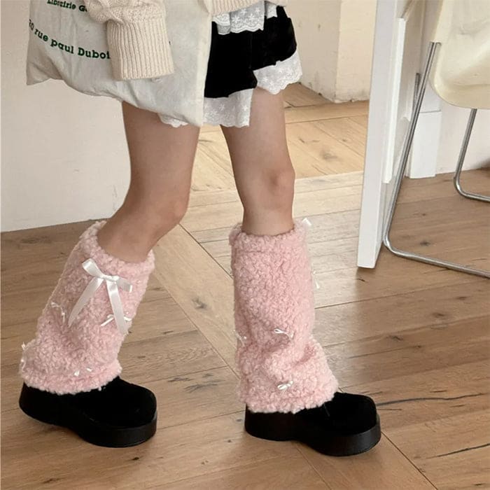 Bows Plush Leg Warmers - Socks