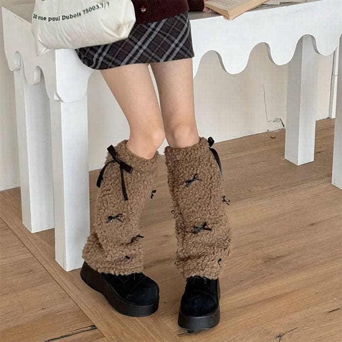 Bows Plush Leg Warmers - Socks