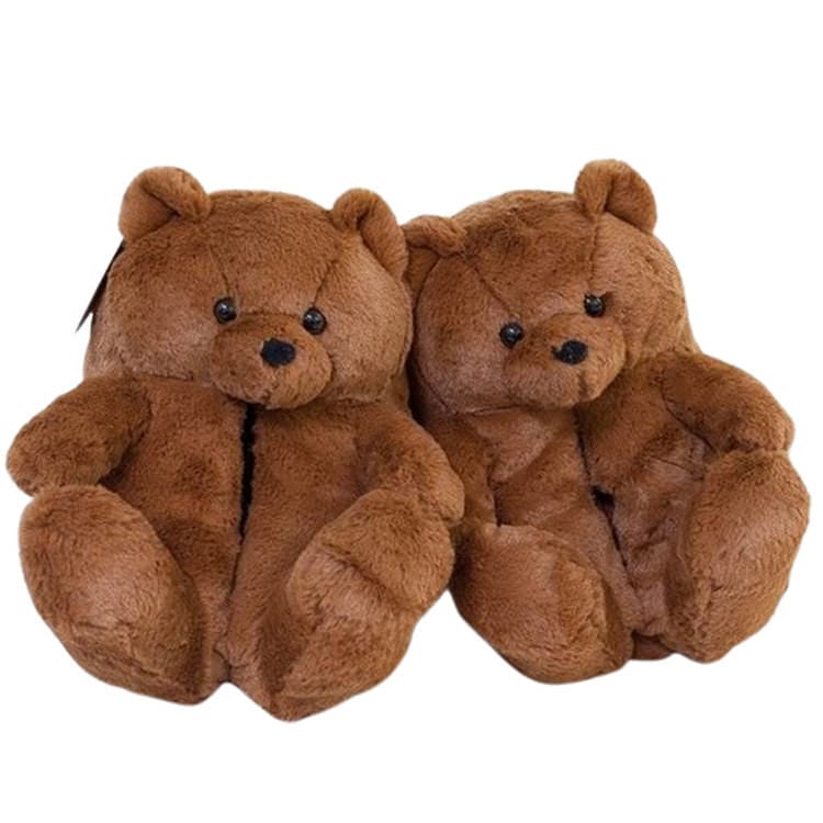 Brown Teddy Bear Fuzzy Slippers - Free Size / Brown