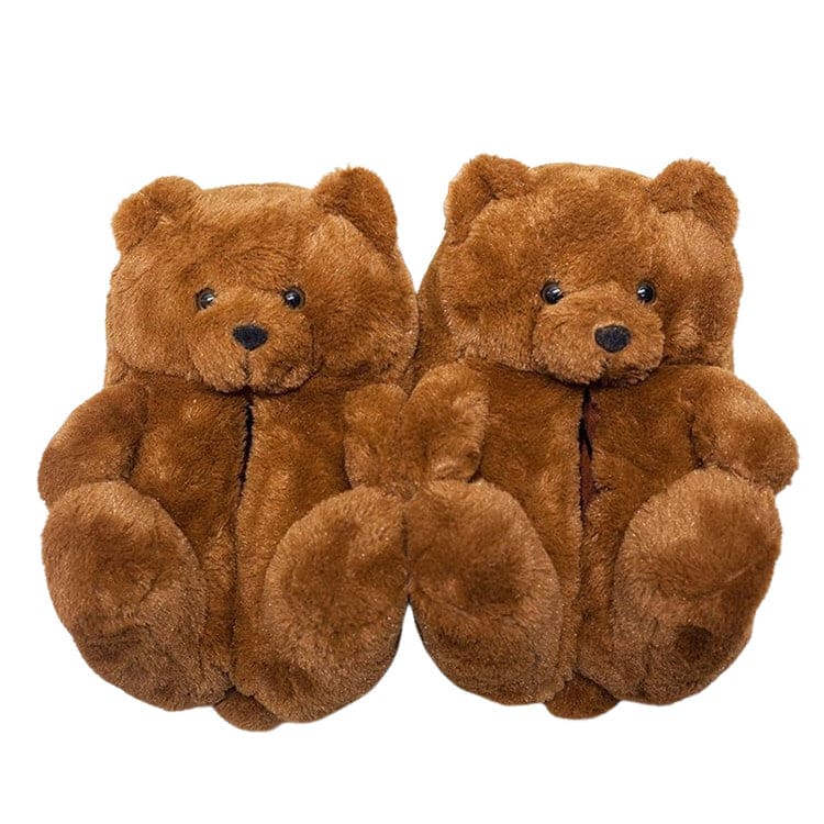 Brown Teddy Bear Fuzzy Slippers - Free Size / Brown