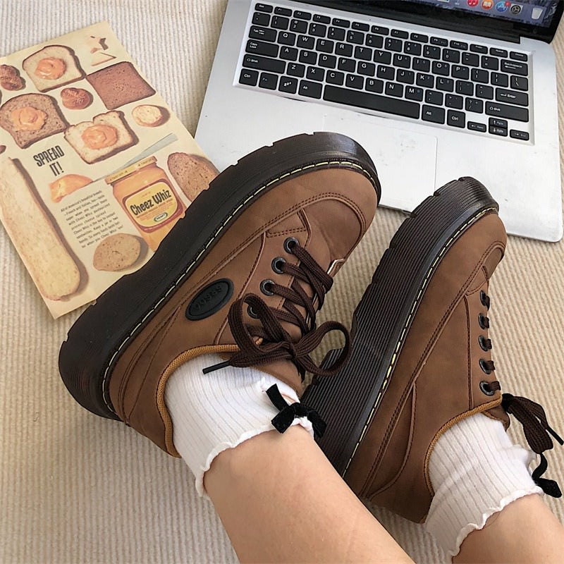 Brown Aesthetic Platform Oxford Shoes Boogzel Clothing