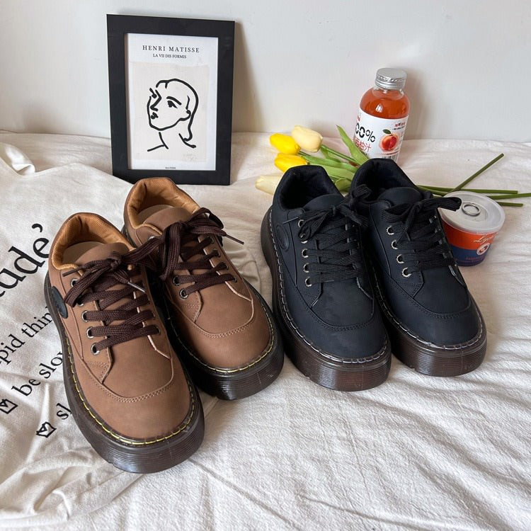 Brown Aesthetic Platform Oxford Shoes Boogzel Clothing