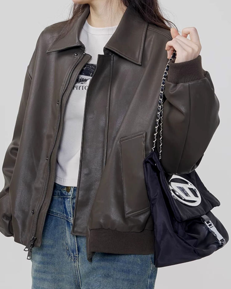 Leather Bomber Jacket SpreePicky