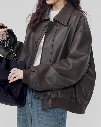 Leather Bomber Jacket SpreePicky