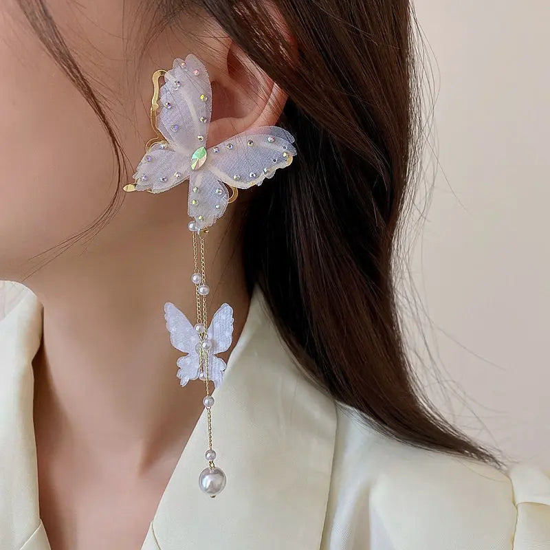 Kawaii Aesthetic Y2K Cute Fairy Butterfly Pearl Earrings MK Kawaii Store