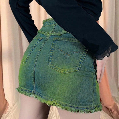 Green Butterfly Denim Skirt Boogzel Clothing