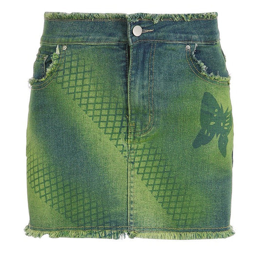 Green Butterfly Denim Skirt Boogzel Clothing