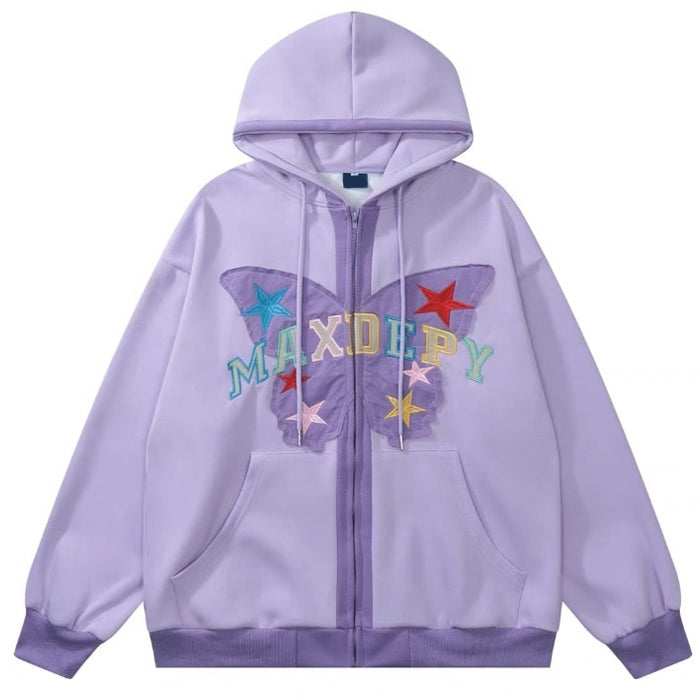 Butterfly Embroidery Zip Up Hoodie Boogzel Clothing