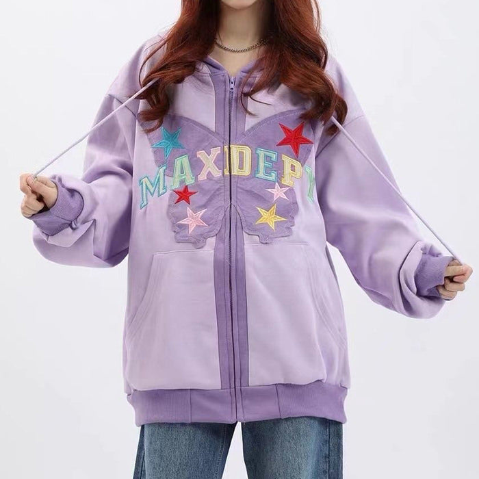 Butterfly Embroidery Zip Up Hoodie Boogzel Clothing