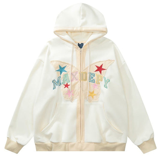 Butterfly Embroidery Zip Up Hoodie Boogzel Clothing