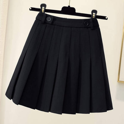 High Waist Pure Color Pleated Skirt Modakawa