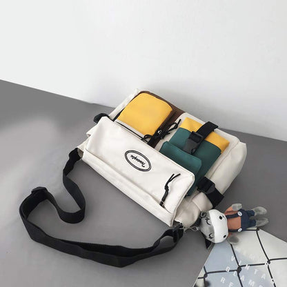 Fashion Colorblock Letter Print Canvas Crossbody Bag modakawa